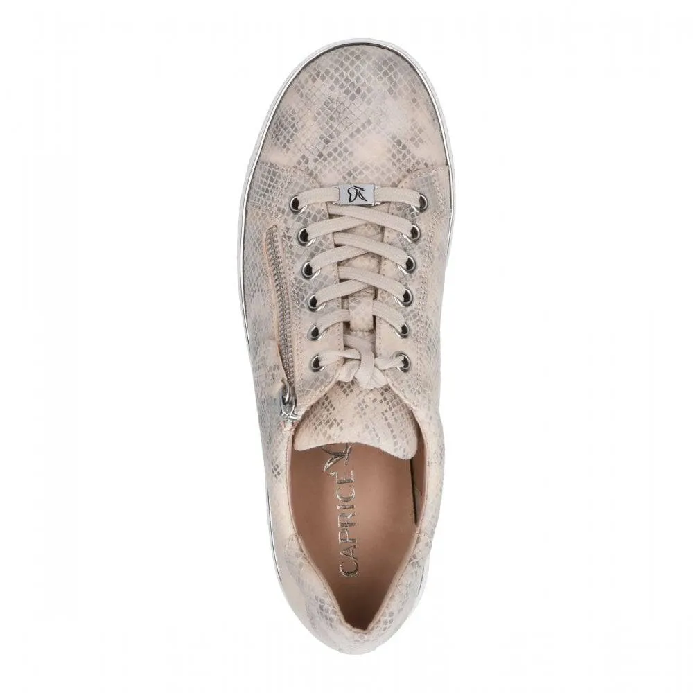 Caprice Leather Lace & Zip Up Classic Trainer Pump With Silver Trim