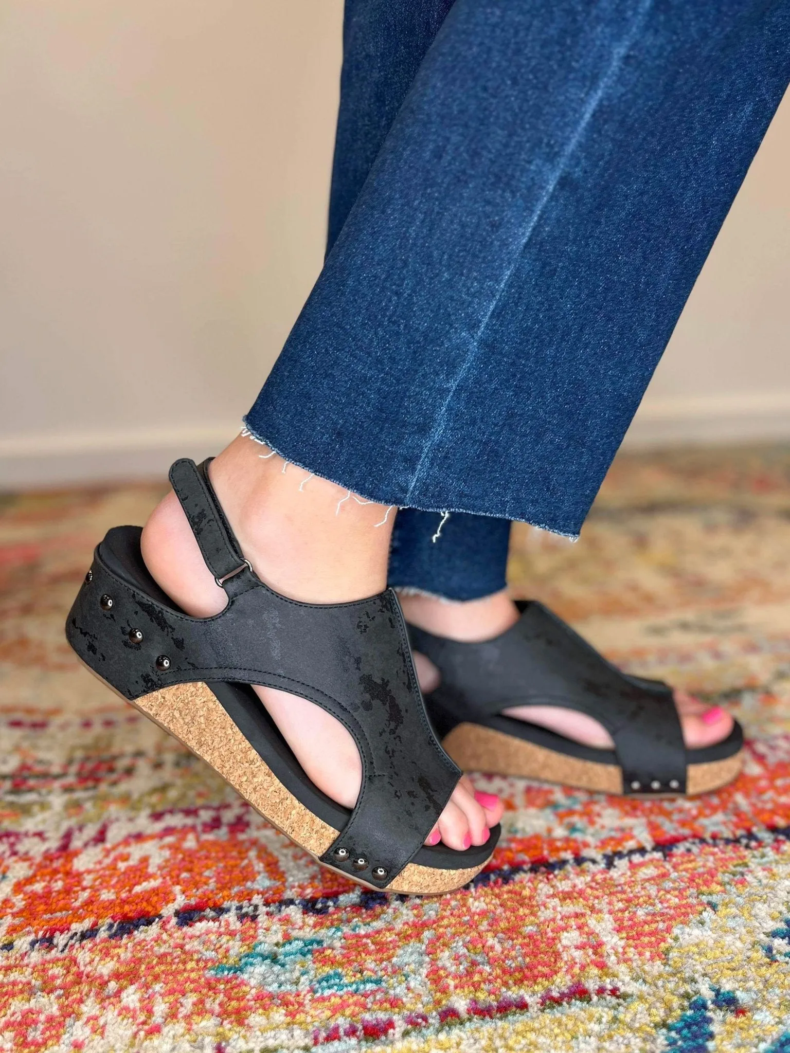 Corky's Footwear Volta II Wedge Sandal - Black Metallic