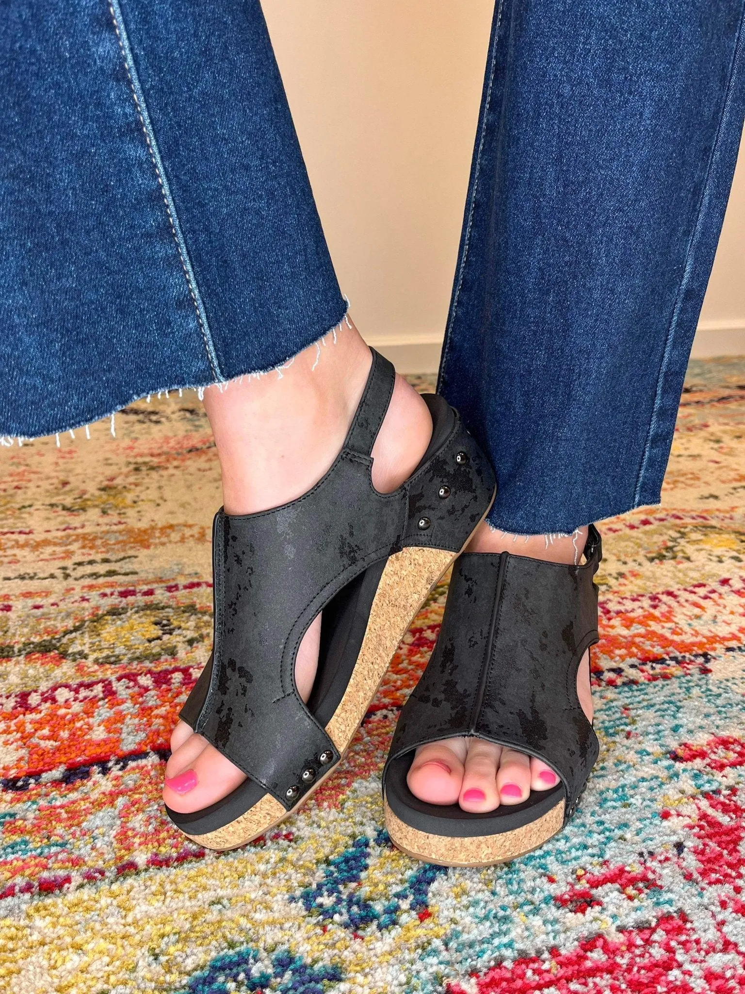 Corky's Footwear Volta II Wedge Sandal - Black Metallic