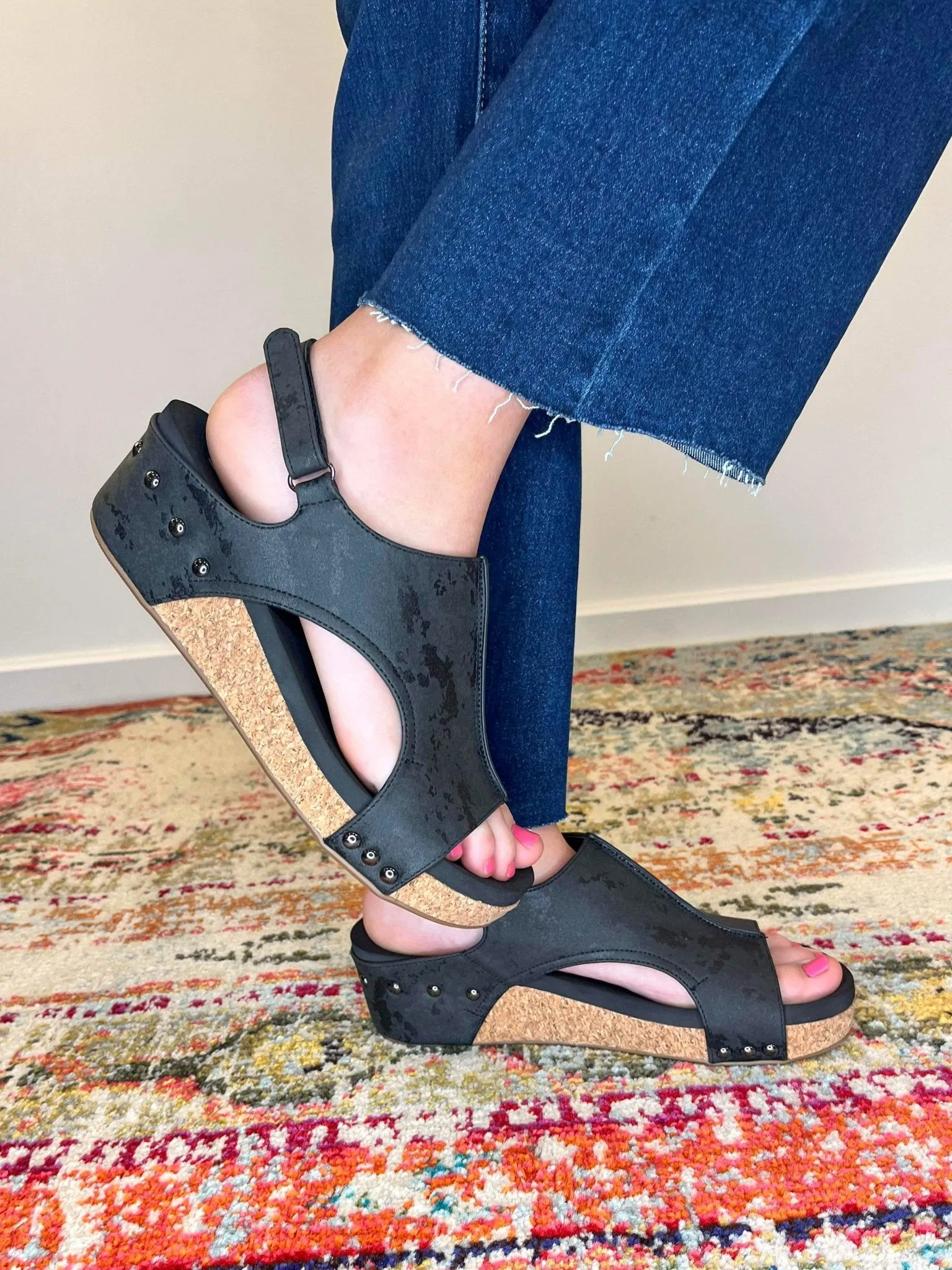 Corky's Footwear Volta II Wedge Sandal - Black Metallic