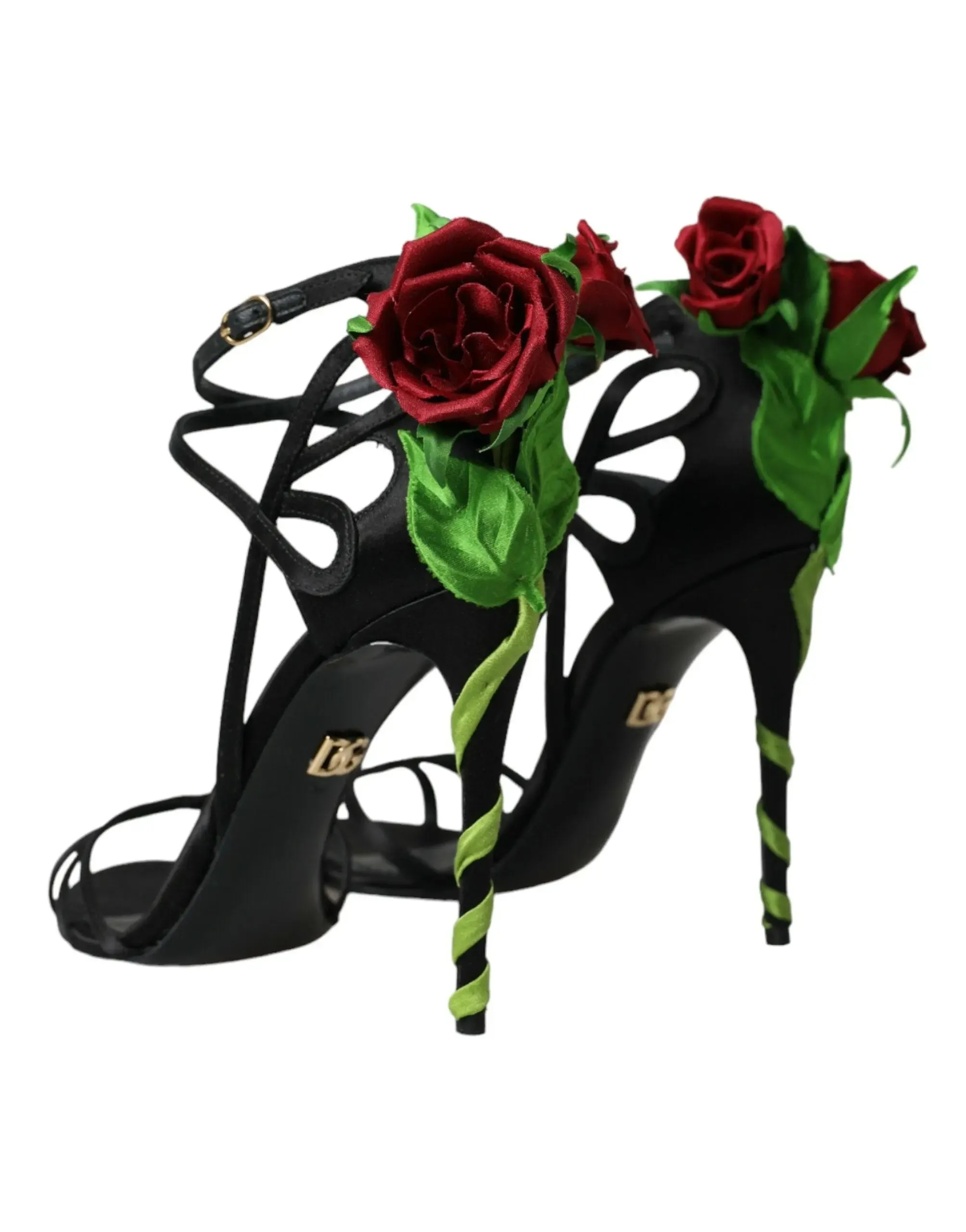 Dolce & Gabbana Black Floral Satin Heels