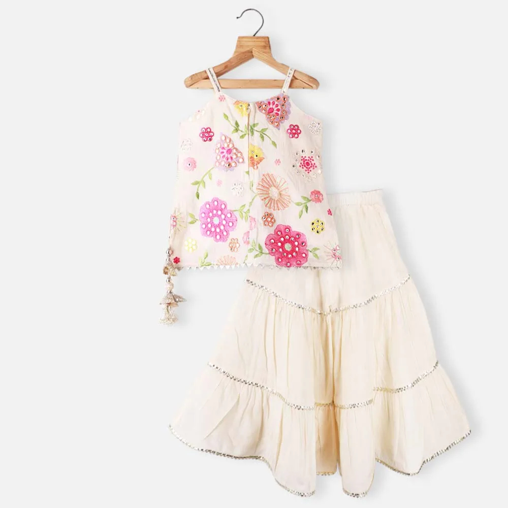 Floral Embroidered Kurta With Sharara & Dupatta