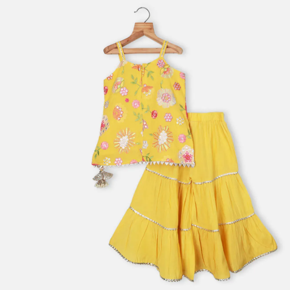 Floral Embroidered Kurta With Sharara & Dupatta