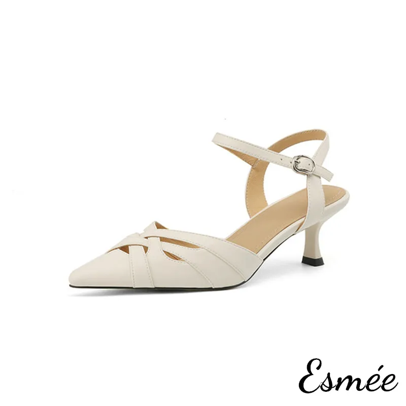 Leather High Heel Sandals with Woven Design