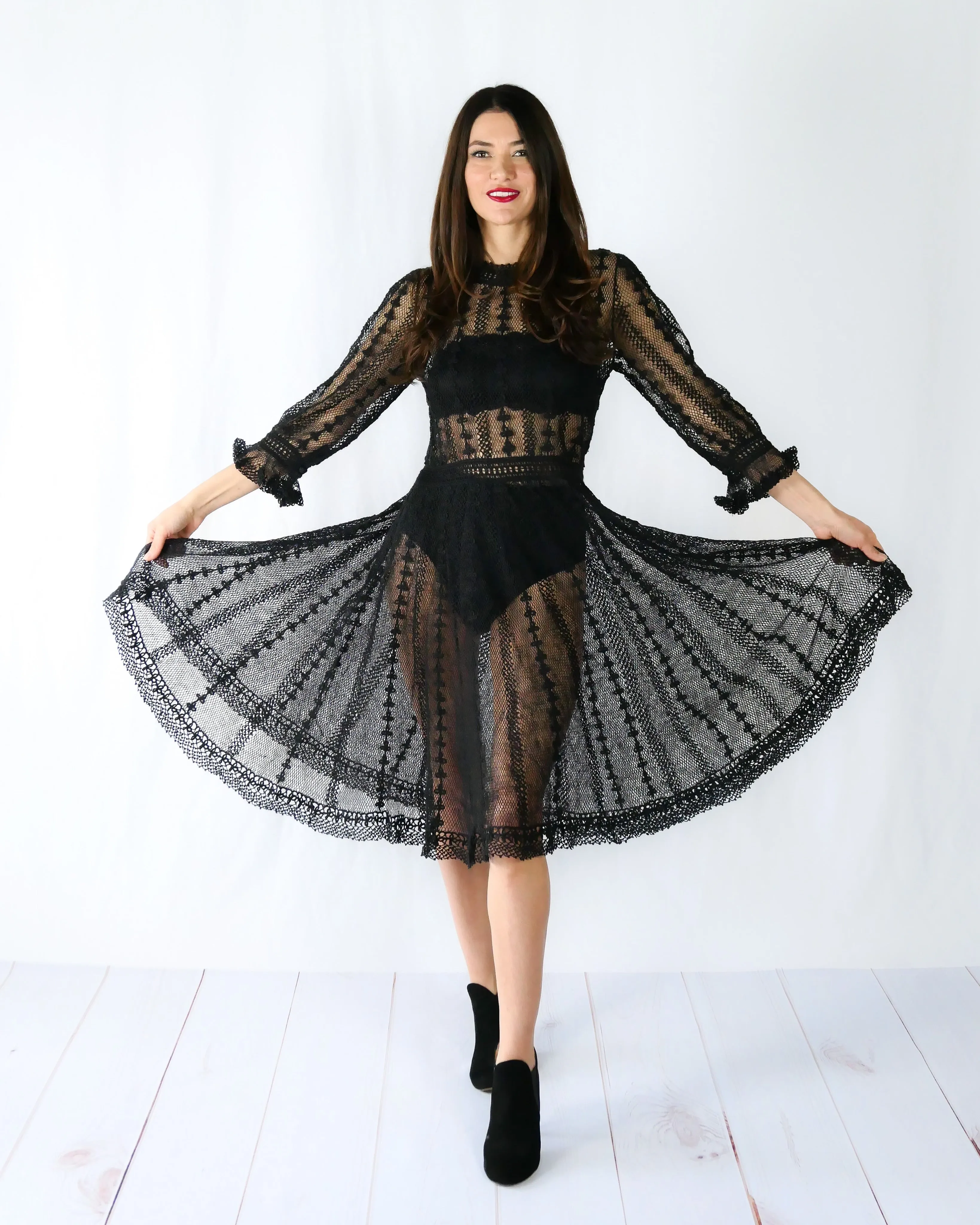 Lim's Vintage Original Hand Crocheted Midi Length Dress
