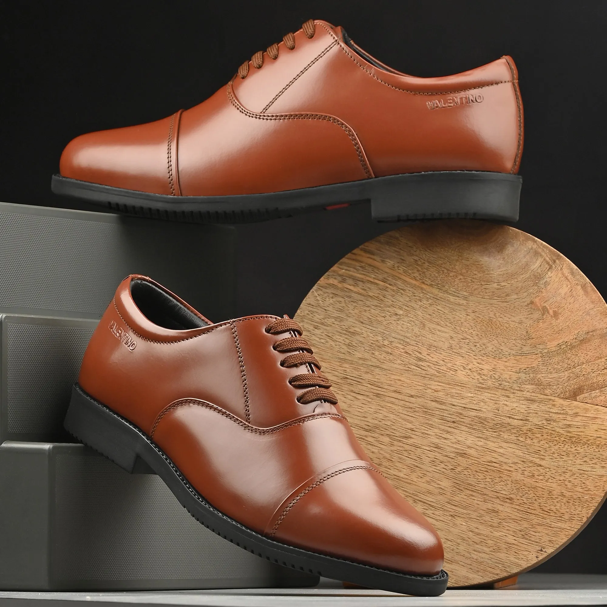 Men Premium Leather Tan Oxford Police Shoes | Available in Sizes 5 UK to 12 UK (Uniform-61-Tan)
