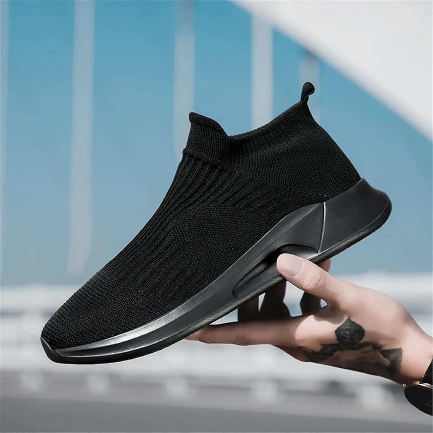 Men's Stretch Memory Foam Shoes Comfortable Breathable Lightweight Tennis Shoe Convenient Elderly Slip On Shoes