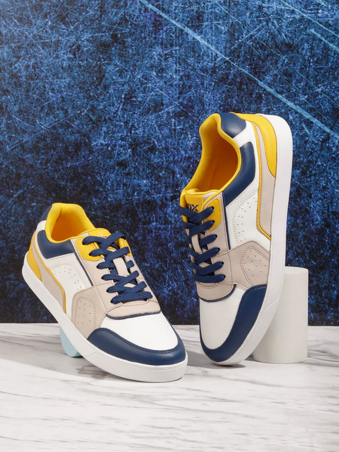 Men's White Beige Lace Up Fashion Sneakers (IX6013)