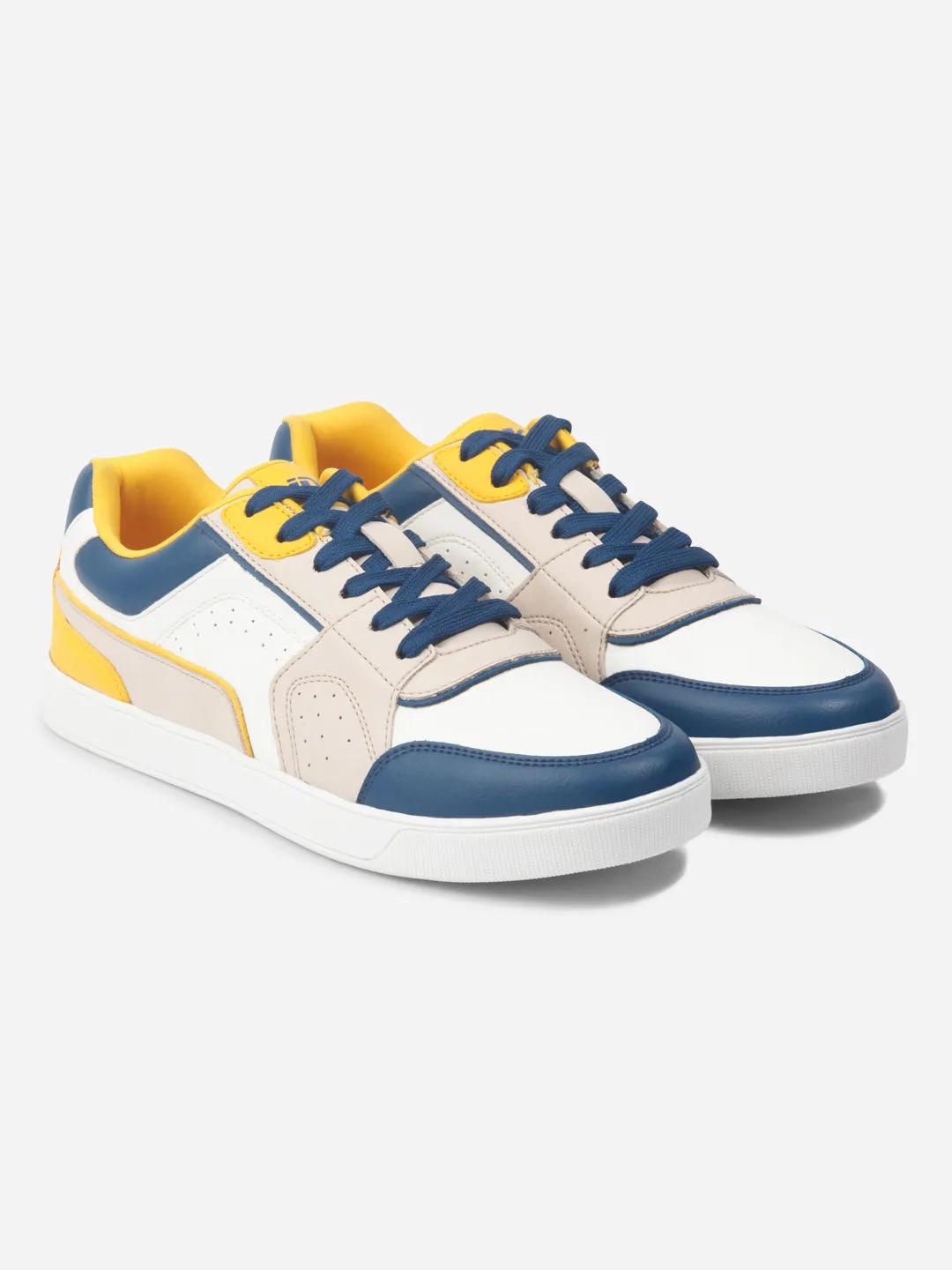 Men's White Beige Lace Up Fashion Sneakers (IX6013)