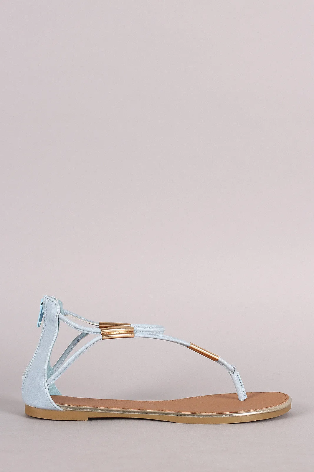 Qupid Metallic Hardware Embellished Thong Flat Sandal