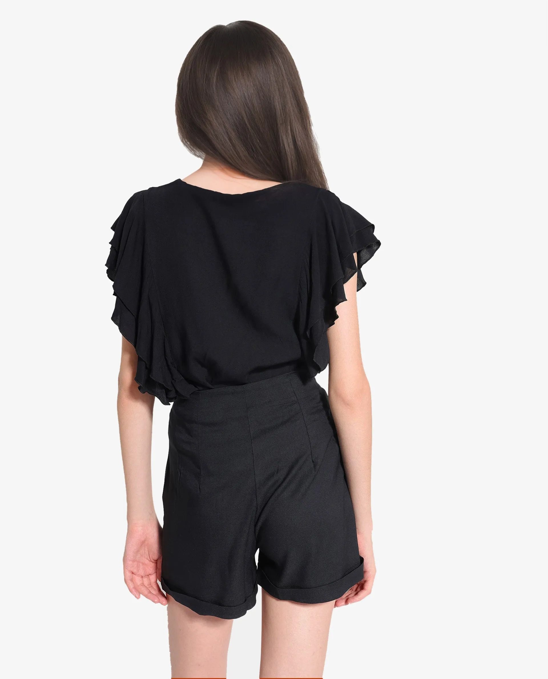 Rareism Women Maslin Black Cotton Fabric Zipper Plain Mini Shorts
