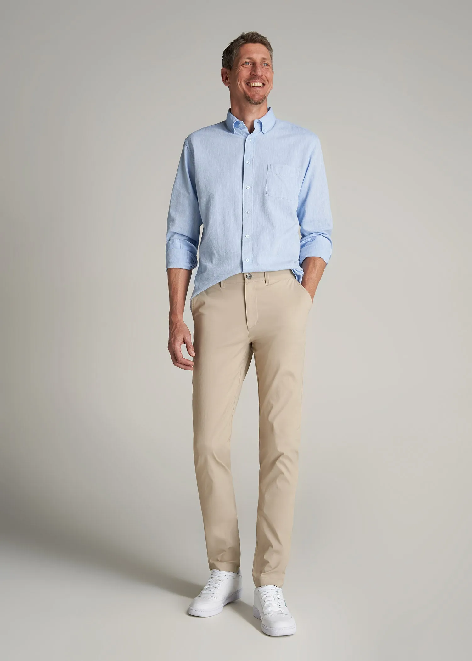 TAPERED FIT Traveler Chino Pants for Tall Men in Light Khaki