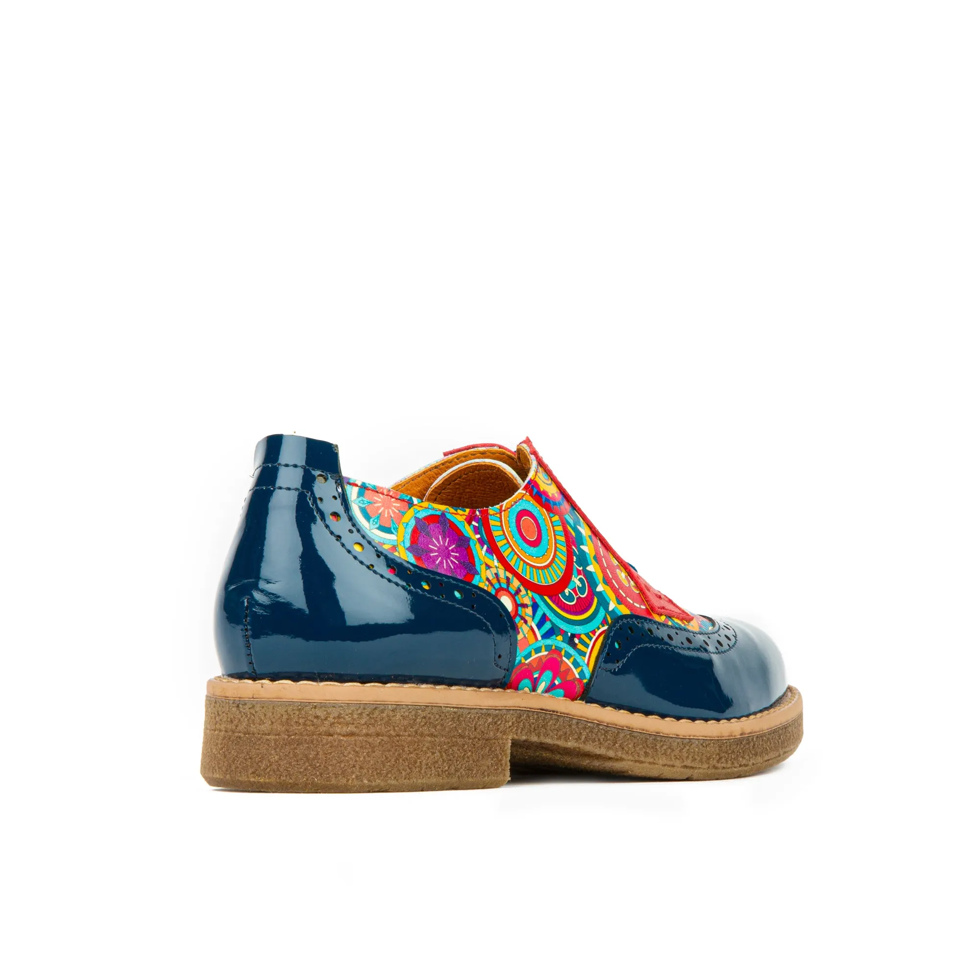 The Artist - Navy Multi - Women's derby leather shoe with brogue detailing