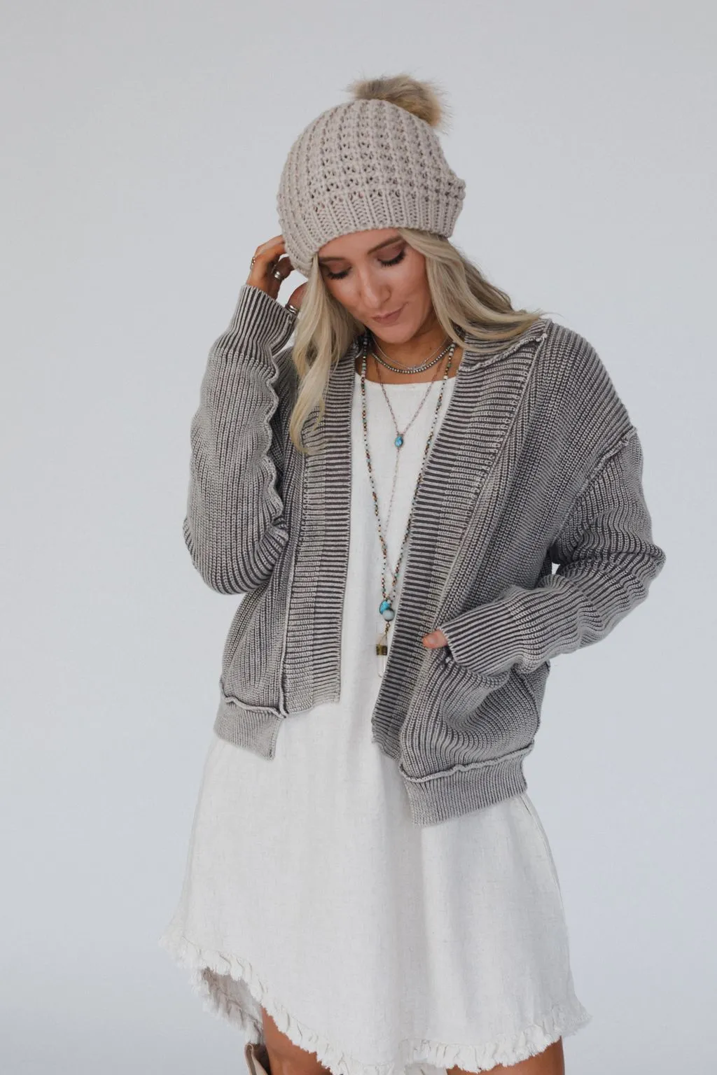 Tillie Washed Sweater Cardigan - Mocha