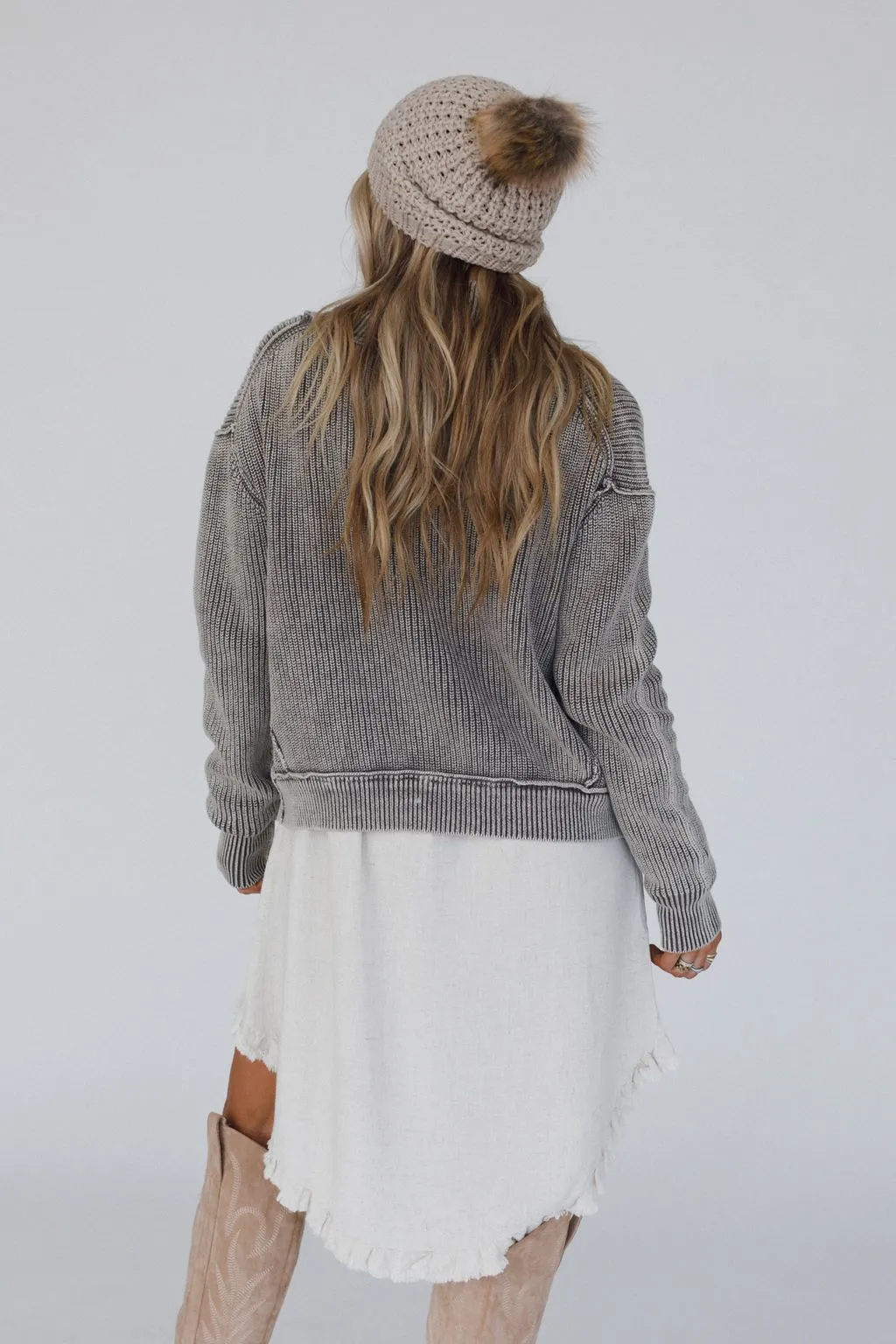 Tillie Washed Sweater Cardigan - Mocha
