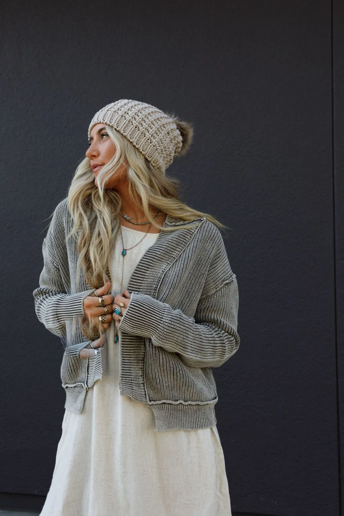 Tillie Washed Sweater Cardigan - Mocha