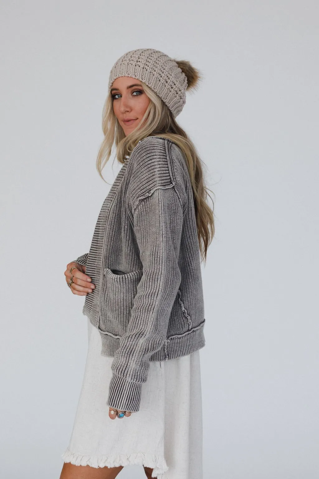 Tillie Washed Sweater Cardigan - Mocha