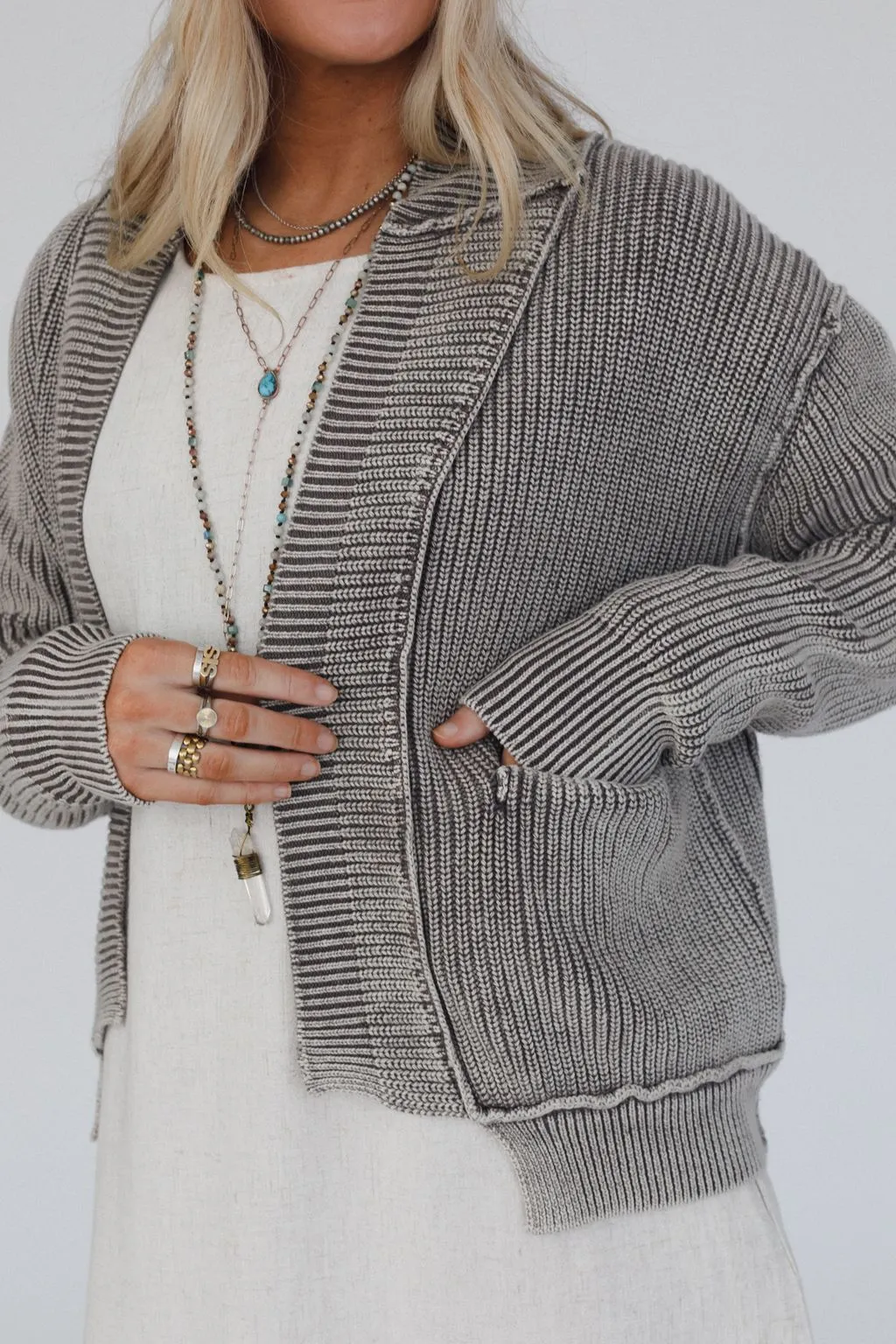 Tillie Washed Sweater Cardigan - Mocha