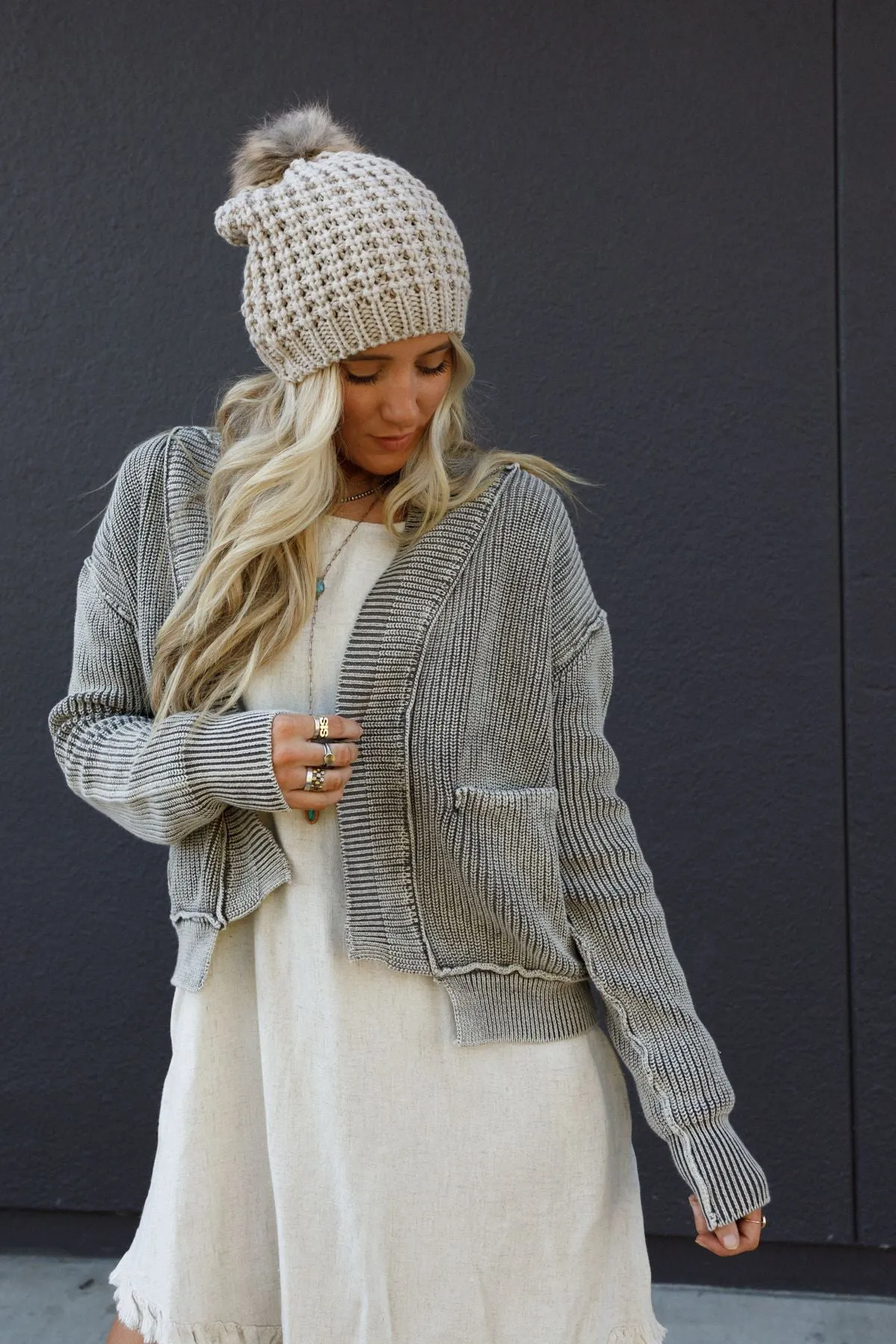 Tillie Washed Sweater Cardigan - Mocha