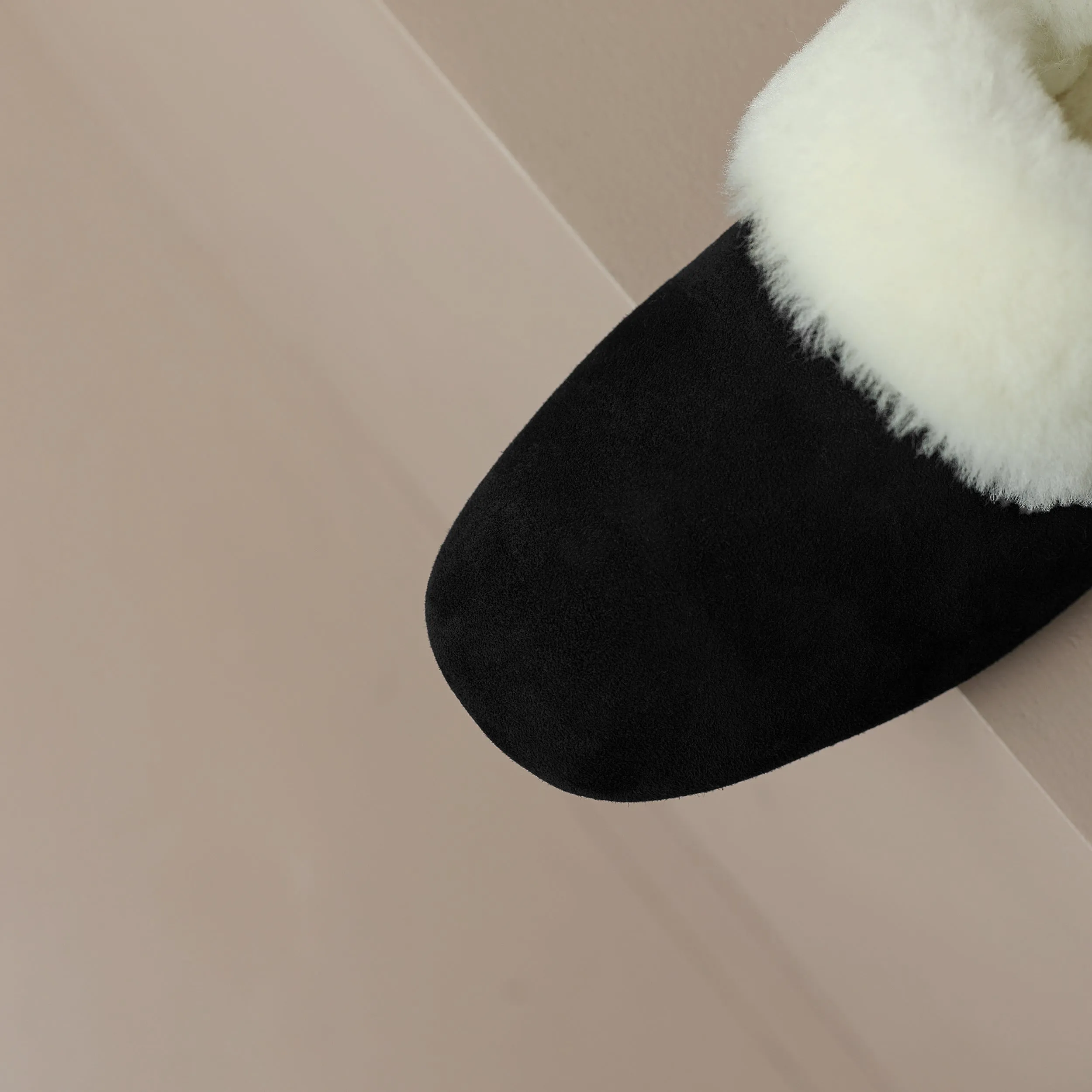 TinaCus Handmade Women's Suede Leather Furry Pull On Square Toe Low Chunky Heel Casual Loafers Shoes