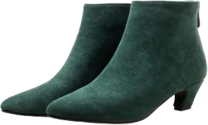 UniqueStride Womens Kitten Heels Ankle Boots Faux Suede Pointed Toe Booties Back Zipper Short Boots