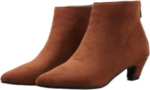 UniqueStride Womens Kitten Heels Ankle Boots Faux Suede Pointed Toe Booties Back Zipper Short Boots