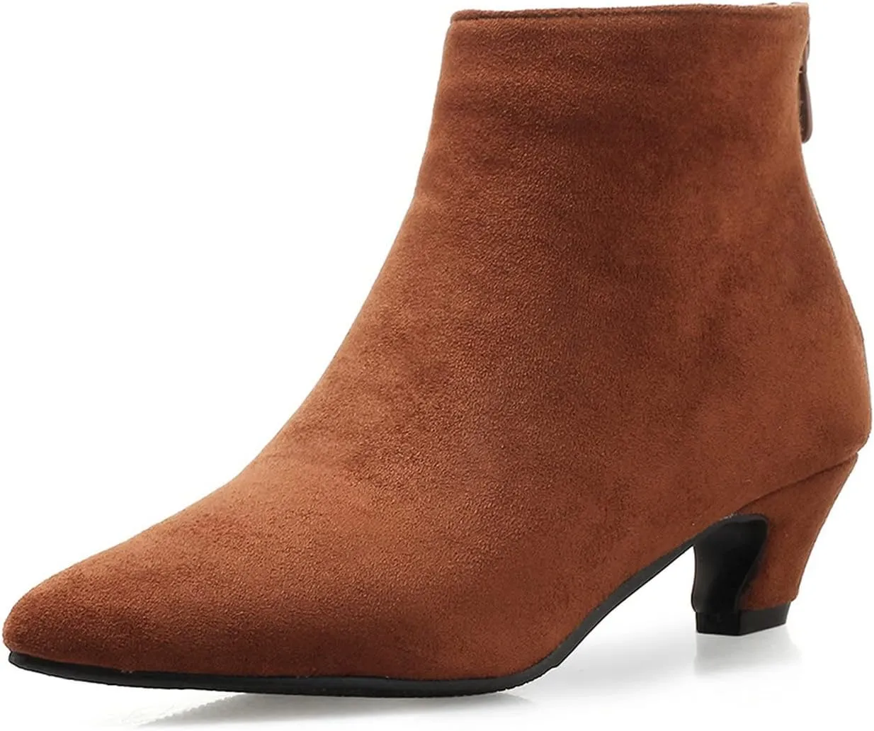 UniqueStride Womens Kitten Heels Ankle Boots Faux Suede Pointed Toe Booties Back Zipper Short Boots