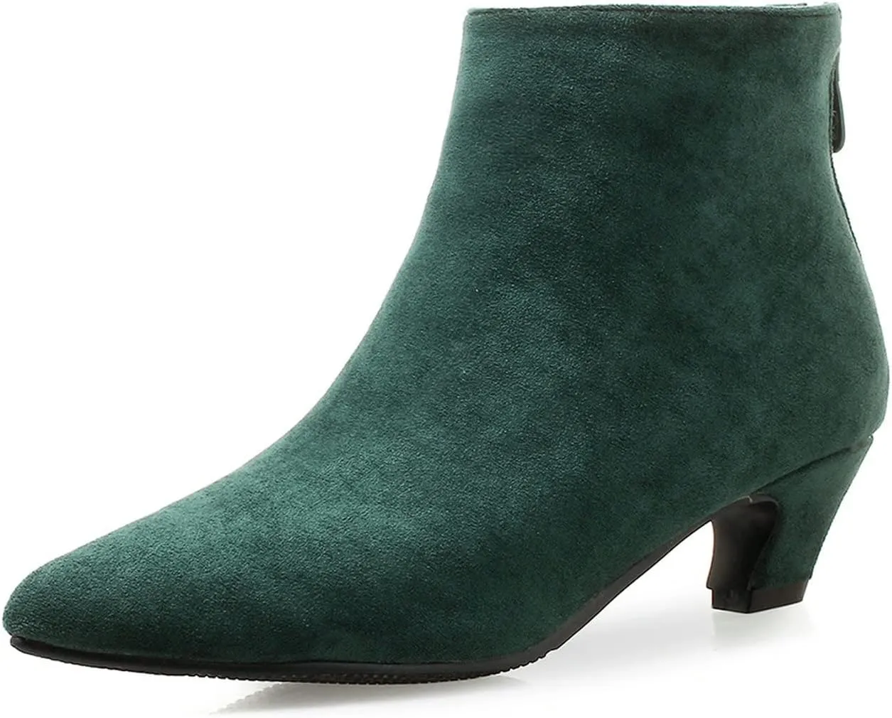 UniqueStride Womens Kitten Heels Ankle Boots Faux Suede Pointed Toe Booties Back Zipper Short Boots