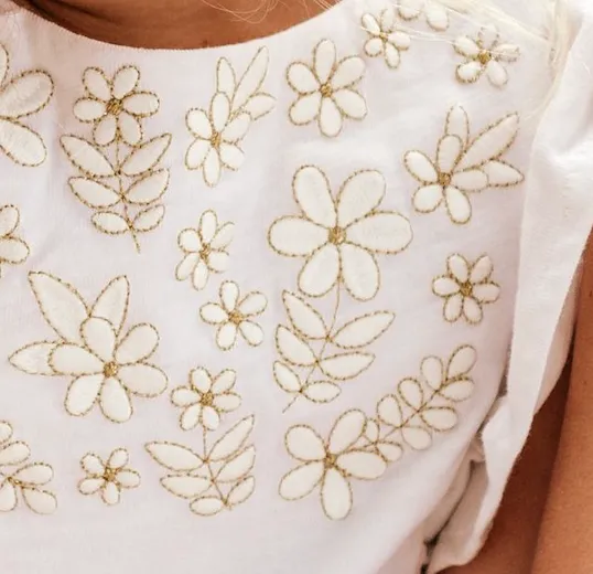 White Floral Embroidered Bubble