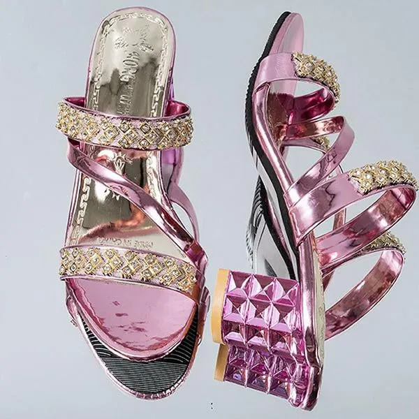 Women's Fashion Rhinestone Block Heel Slippers 85064268S