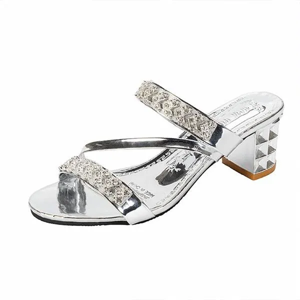 Women's Fashion Rhinestone Block Heel Slippers 85064268S