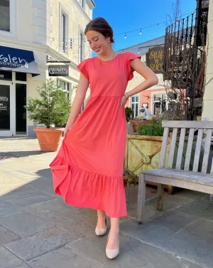 ZESICA Flutter Short Sleeve Crewneck Loose Tiered Maxi Dress